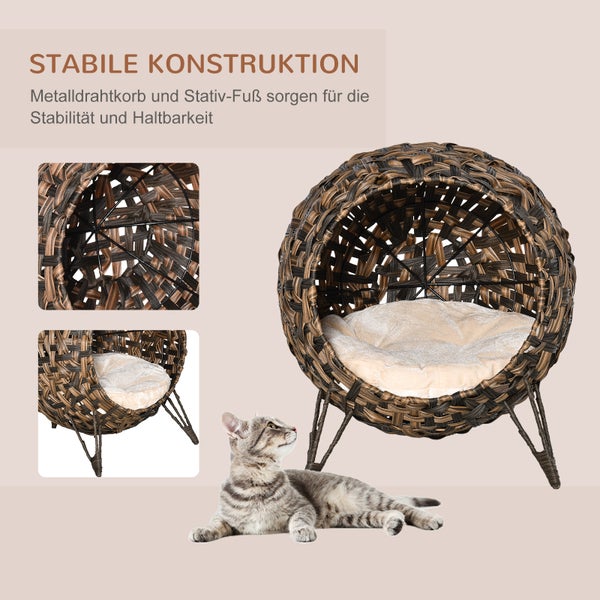 PawHut Katzenhaus aus Rattan, Ø52 x 58 cm, PE-Rattan, Braun