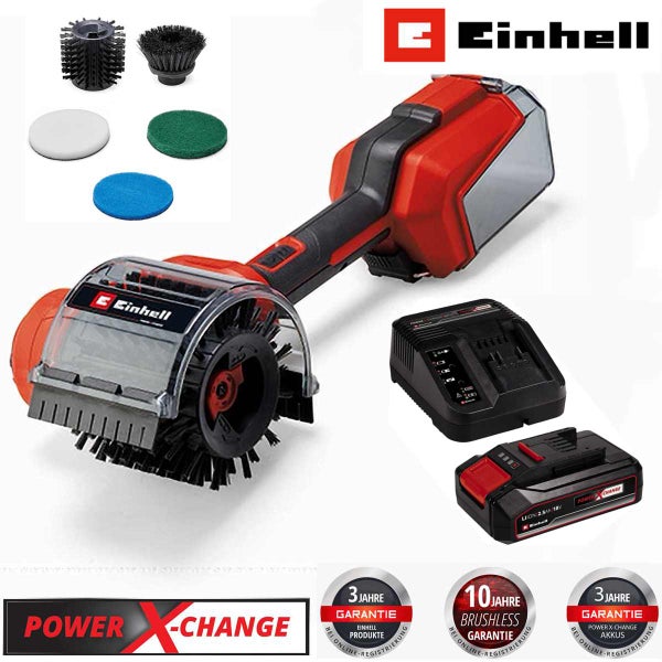 Einhell Akku Fugenreiniger mit Zubehör, Akku und Ladegerät. Inklusive Bürstenaufsätze und Reinigungsaufsätze für die Terrasse.