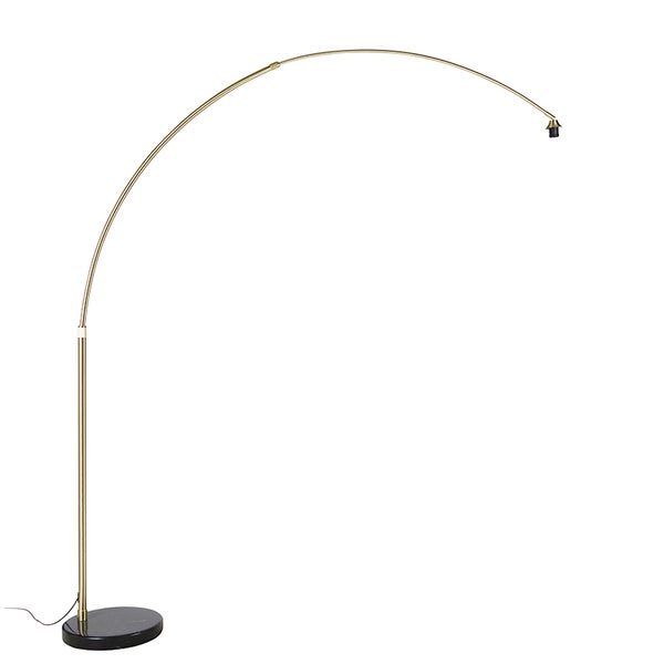 QAZQA - Modern Bogenlampe Messing mit schwarzem Marmorsockel verstellbar - XXL I Wohnzimmer I Schlafzimmer - Stahl Länglich - LED geeignet E27