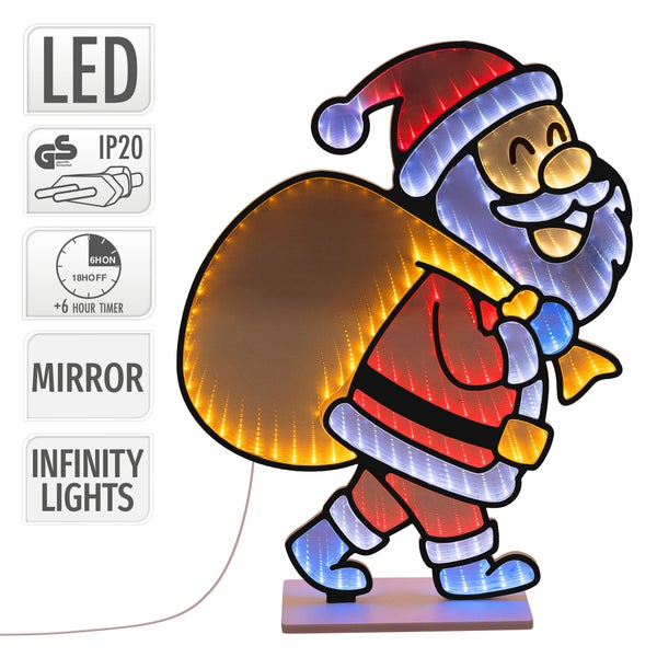Weihnachtsmann als LED Unendlichkeitseffekt Leuchte mit 6 Stunden Timer Funktion für Innenräume