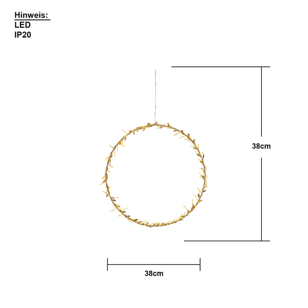 LED Dekokranz mit Blättern, 38cm Durchmesser