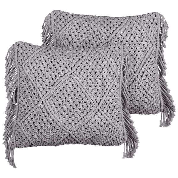 Dekokissen 2er Set BESHAM Baumwolle 45 x 45 cm Grau Geometrisches Muster