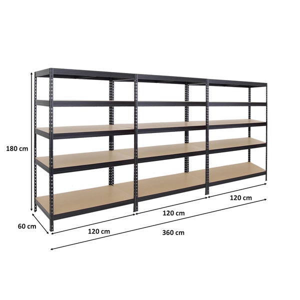 PROREGAL Mega Deal 3x Schwerlastregal Rivet HxBxT 180 x 120 x 60 cm Fachlast 250 kg Schwarz