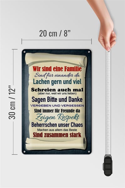 Blechschild Spruch 20x30cm wir sind eine Familie zusammen