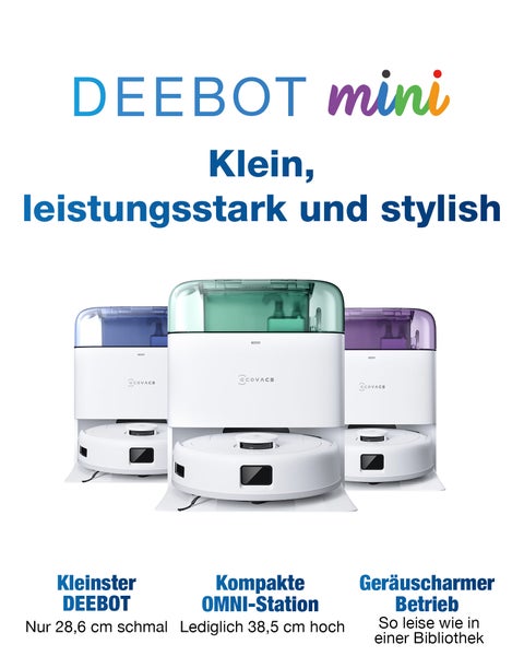 Drei Ecovacs Deebot Mini Saugroboter mit OMNI Station