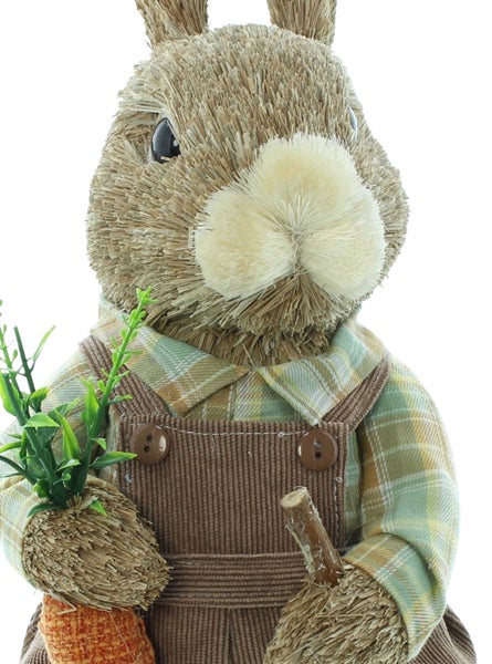 FRANK FLECHTWAREN | Hasenfigur Rüdiger, KUNSTSTOFF, STROH, HOLZ, TEXTIL, 18 x 17 x 38 cm