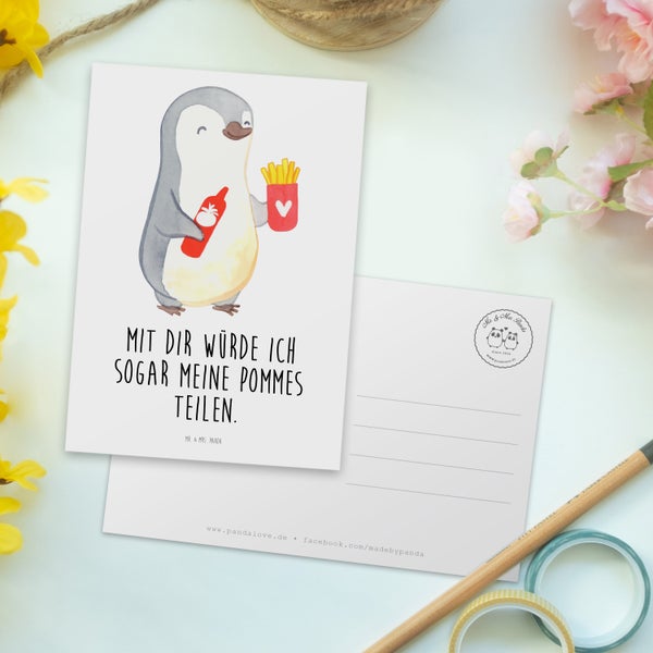Mr. & Mrs. Panda Postkarte Pinguin Pommes - Weiß