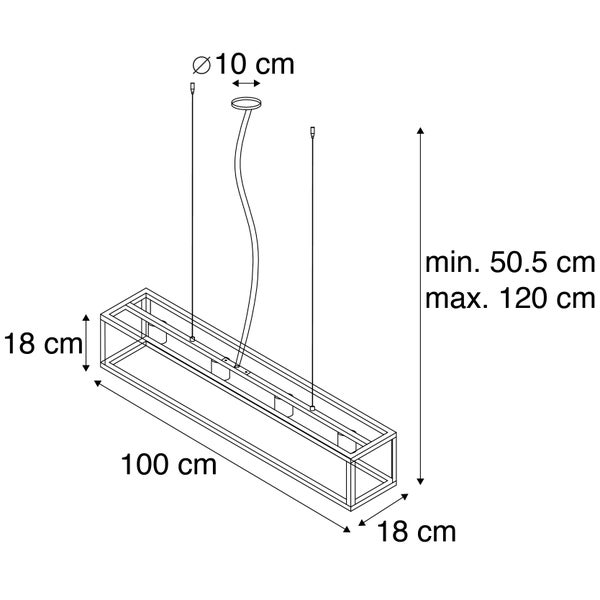 Technische Zeichnung einer Pendelleuchte mit Maßangaben