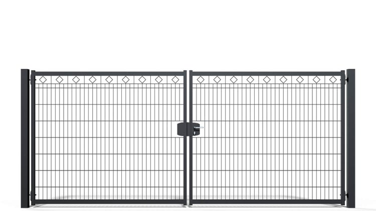 Gartentor ZAUNGURU BASIC-Line Berlin Raute aus Metall, Höhe: 163cm, Breite: 401cm, 2-flügelig inkl. Pfosten, Schloss und Zubehör, Feuerverzinkt und in RAL 7016 Anthrazitgrau pulverbeschichtet