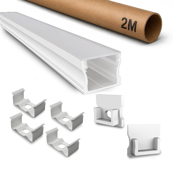 LED Aluminiumprofil 2 Meter Länge mit Abdeckung, Montageclips und Endkappen für LED Streifen