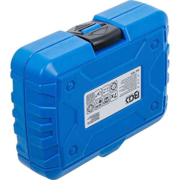 Blauer Werkzeugkoffer für Steckschlüsseleinsätze