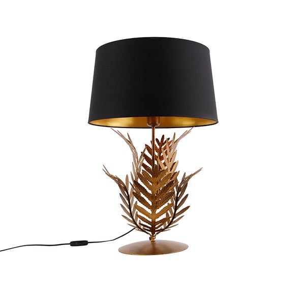 Tischlampe Gold mit schwarzem Baumwollschirm 40 cm - Botanica