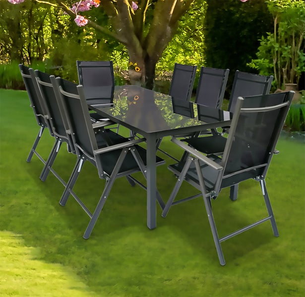 9 tlg. Alu Glas Tisch Gartenset Sitzgruppe 189SW