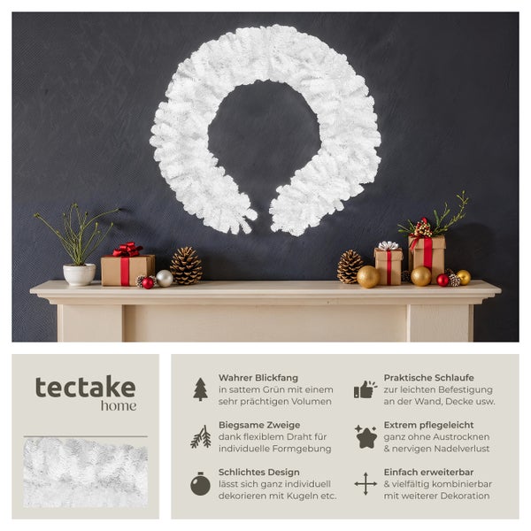 Dekorativer Weihnachtskranz aus Kunststoff, geeignet zur Wand- oder Deckenbefestigung.