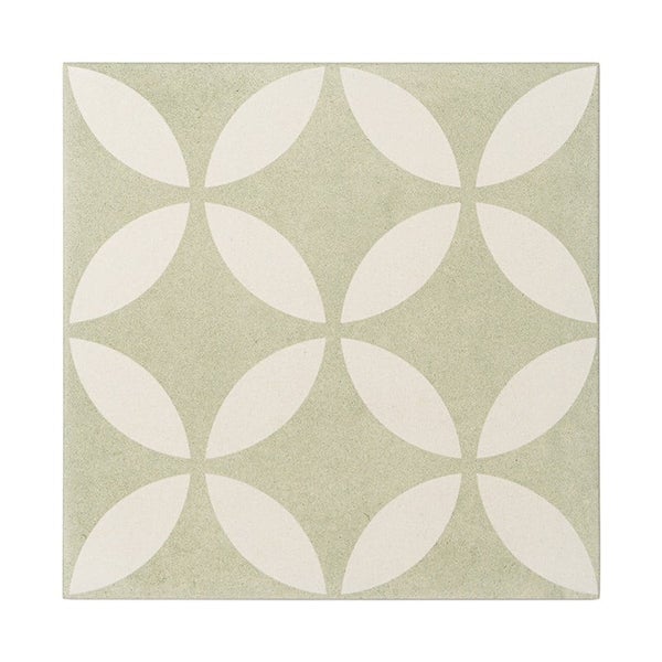 Quadratische Wandfliese oder Bodenfliese mit geometrischem Blumenmuster im Retrostil für den Innenbereich