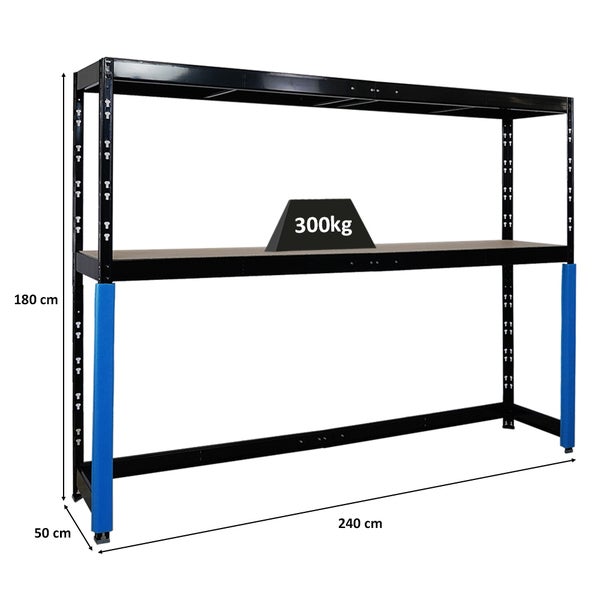 PROREGAL Garagenregal HERCULES HxBxT 180x240x50cm 2 Lagerebenen Fachlast 300kg Schwarz