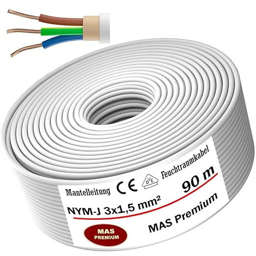 Mantelleitung NYM-J 3x1,5 mm2 für Feuchträume, 90 Meter Rolle, MAS Premium