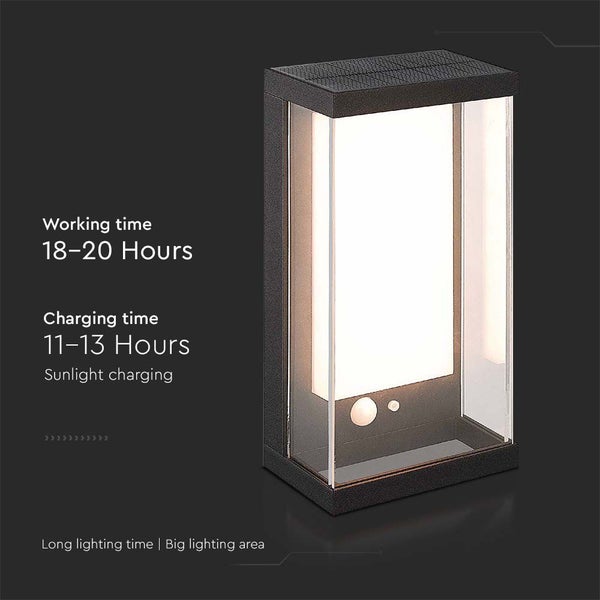 Solarleuchte mit einer Leuchtdauer von 18 bis 20 Stunden und einer Ladezeit von 11 bis 13 Stunden