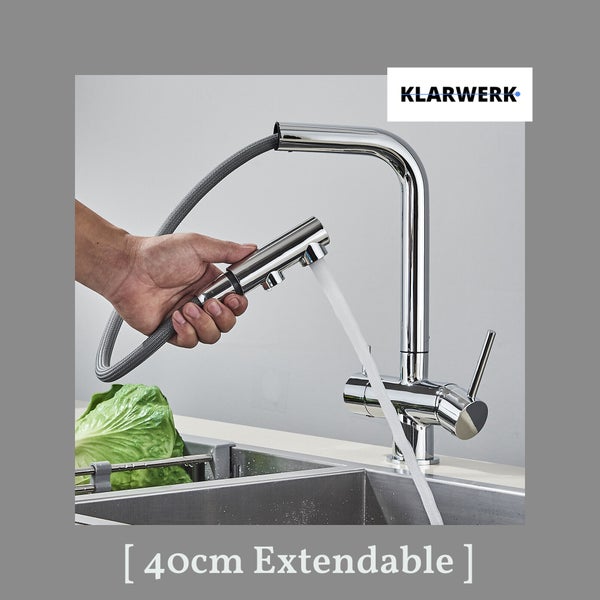 Felix | 3 Wege Premium Edelstahl ausziehbare Armatur | Chrom glänzend Osmose Wasserhahn Küche |Mischbatterie - 360 Grad | Filter 3 Anschlüsse