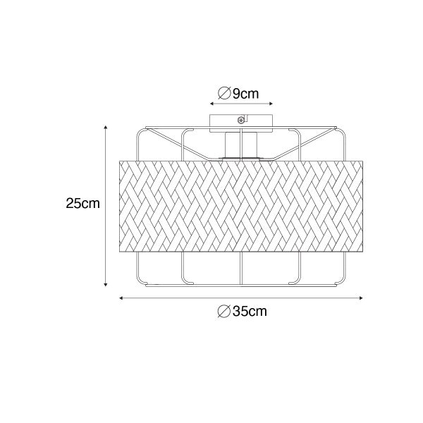 Technische Zeichnung einer Deckenleuchte mit den Maßen 25 cm Höhe, 35 cm Durchmesser und 9 cm Deckenbefestigungsdurchmesser.