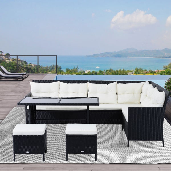 Outsunny 18 tlg. Sitzgarnitur Sitzgruppe Gartenset Sofagarnitur Gartenmöbel Set Lounge, Polyrattan, Schwarz