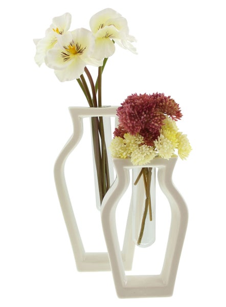 FRANK FLECHTWAREN | Vase Amphore, 2er Set, PORZELLAN, GLAS, 9 x 4 x 14,5cm, 10,5 x 4 x 19,5cm