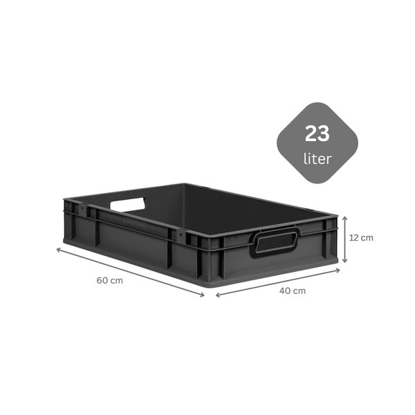 PROREGAL SuperSparSet 10x Eurobox NextGen Color mit Scharnierdeckel und Schiebeschnappverschlüssen, HxBxT 12x40x60cm, 23 Liter, Schwarz, Griffe schwarz offen, Eurobehälter, Transportbox, Transportbehälter, Stapelbehälter