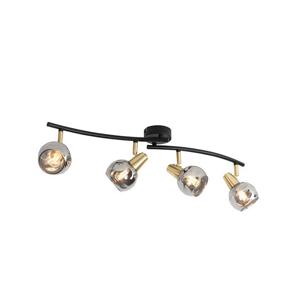 Deckenleuchte mit vier Strahlern und Glasschirmen