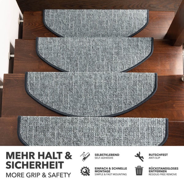 FLOORDIREKT Stufenmatte Alto - Selbstklebend - Hellblau - Halbrund - 23,5 x 65 cm