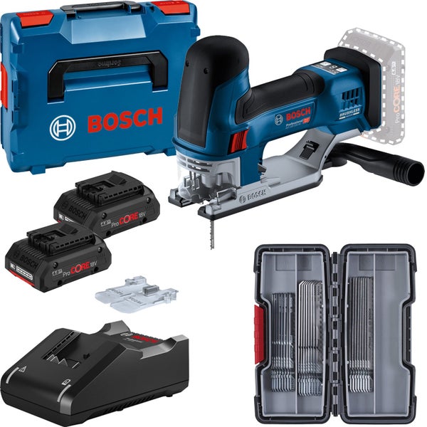 Bosch Akku-Stichsäge GST 18V-155 SC / 2x 4,0 Ah ProCORE18V + Ladegerät in L-Boxx 136 + SSB-Set 30tlg. W