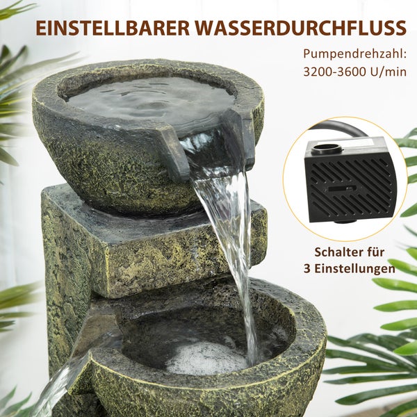 Outsunny Gartenbrunnen, Springbrunnen mit Einstellbarer Strömung, 25L x 24B x 60H cm, Kunstharz, Schwarz