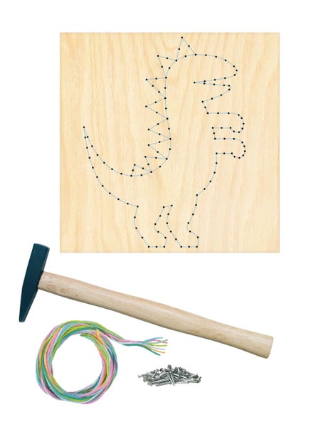 PEBARO NB3-SET - Nagelbild-Set, Fadenbild, Fadenspannbild, String Art Bastelset, Motiv Dinosaurier