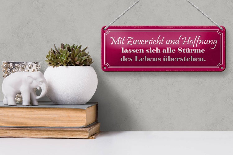 Blechschild Spruch 27x10cm Hoffnung alle Stürme übersehen Dekoration