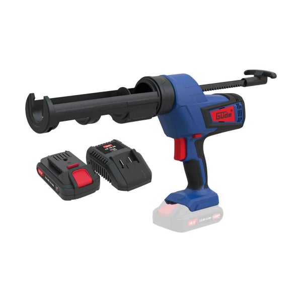 Akku-Kartuschenpresse von Güde inklusive 18 Volt 2,0 Amperestunden Lithium-Ionen Akku und Ladegerät.