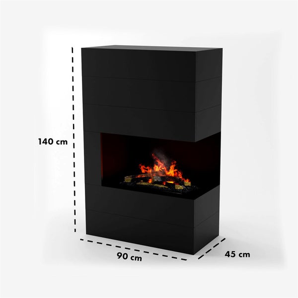 GLOW FIRE Elektrokamin 'Tucholsky Right Corner' | Wasserdampf Kamin mit OMC 600 inkl. Holz in schwarz als Raumteiler | HxBxT: 140x90x45 cm