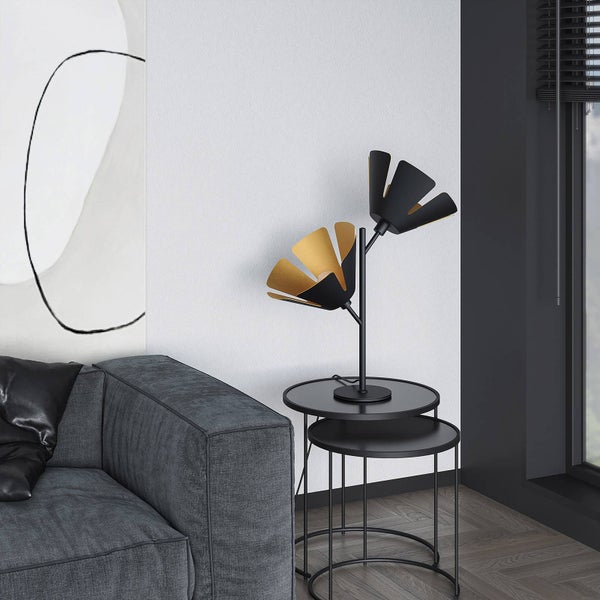 Lucande Tischlampe Jemmily (Design, Modern) in Schwarz aus Aluminium (2 flammig E14) - Designer Tischleuchte Schreibtischlampe Nachttischlampe Wohnzimmerleuchte