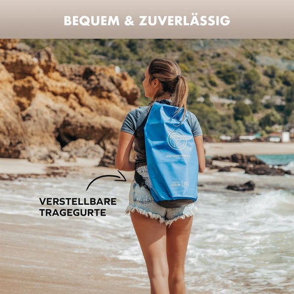 NATURBUMMLER ® Dry Bag - 10/20L [100% wasserdicht & mit Schultergurt] perfekt für Wassersport, Angeln, Campen, Surfen etc. - wasserdichter Beutel Drybag wasserdichte Tasche
