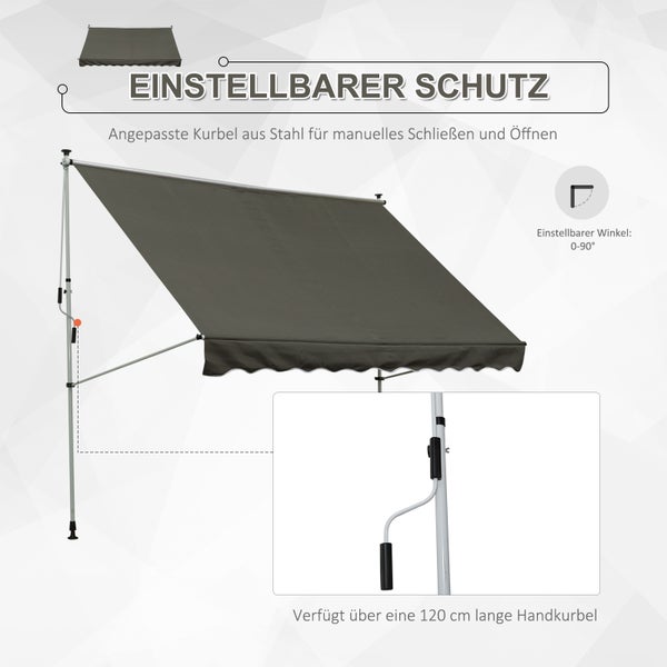Outsunny Markise, Klemmmarkise, 300 x 150cm, Alu, Grau