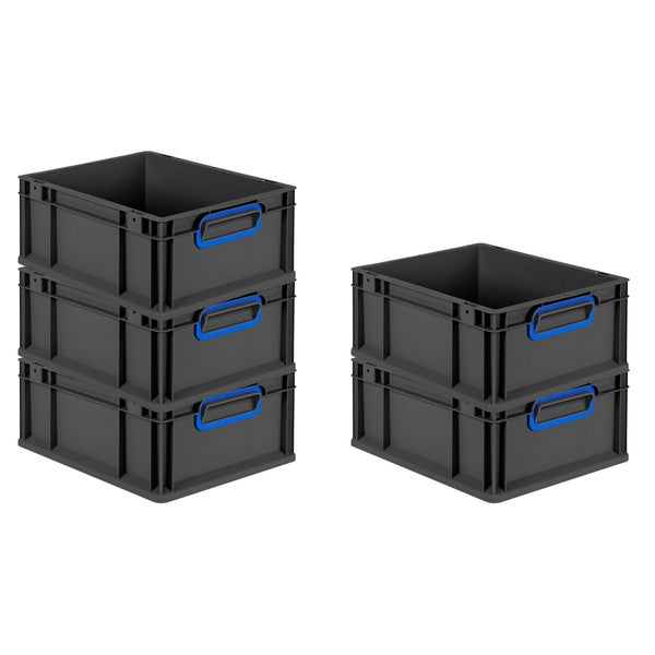Eurobox NextGen Color, HxBxT 17x30x40cm, 16 Liter, Griffe blau geschlossen, Schwarz, Eurobehälter, Transportbox, Transportbehälter, Stapelbehälter