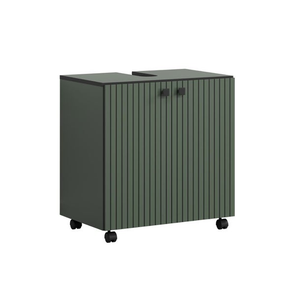 Waschtischunterschrank mit Lamellenfront und Rollen