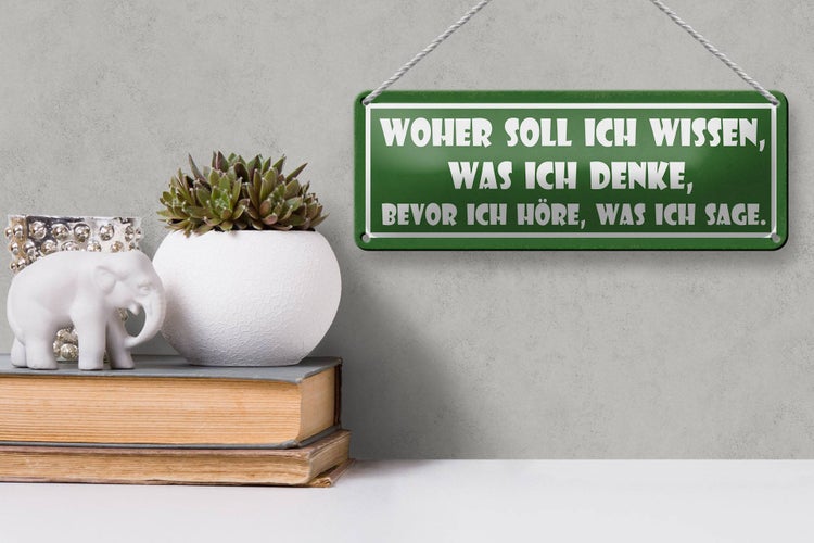 Blechschild Spruch 27x10cm woher soll ich wissen was denke Dekoration