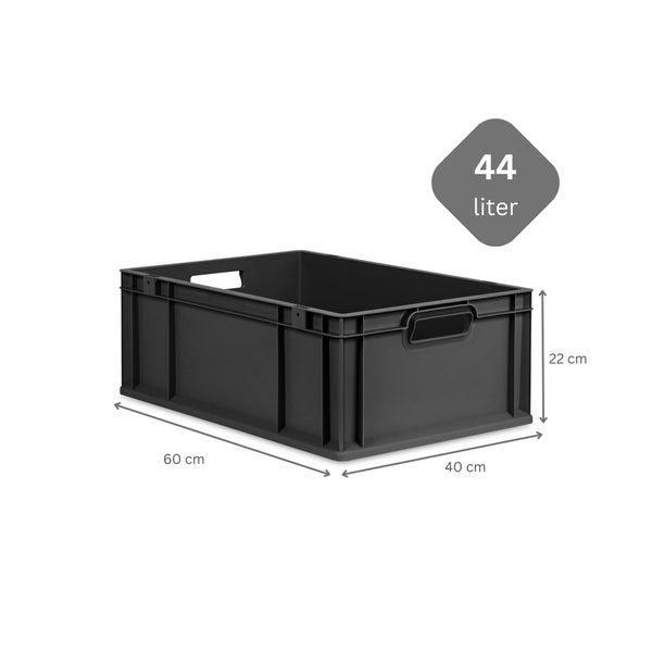 Eurobox NextGen Grip, HxBxT 22x40x60cm, 44 Liter, Griffe offen, Verstärkter Boden, Schwarz, Eurobehälter, Transportbox, Transportbehälter, Stapelbehälter
