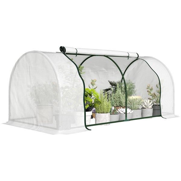 Folientunnel für Pflanzen zur Aufzucht und zum Schutz mit aufrollbarer Abdeckung und Metallgestänge für den Garten