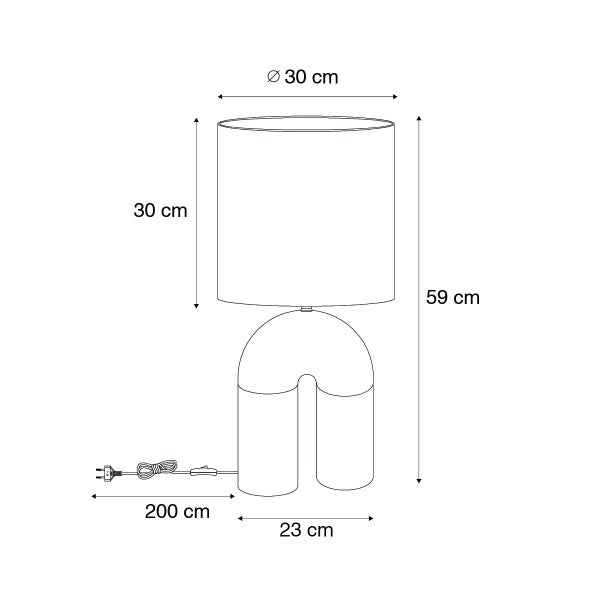 Abbildung der Abmessungen einer Tischleuchte