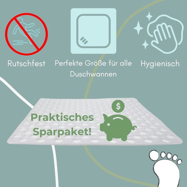 Produktvorteile der Duschwanneneinlage: Rutschfest, passend für alle Duschwannen und hygienisch.