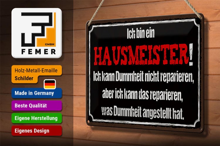 Blechschild Spruch 30x20cm bin Hausmeister kann reparieren