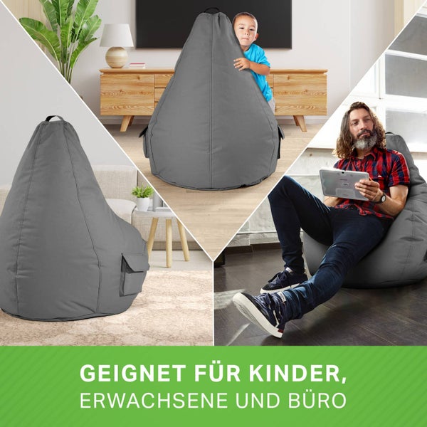 Green Bean 2er Set Sitzsack + Hocker - fertig befüllt - robust waschbar schmutzabweisend - Kinder & Erwachsene Bean Bag Bodenkissen Lounge Sitzhocker Relax-Sessel Gamer Gamingstuhl Pouf - Grau