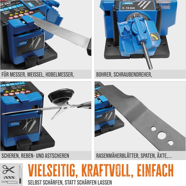 Guede Universalschaerfstation GUSS 650 zum Schaerfen von Messern, Meisseln, Hobelmessern, Bohrern, Schraubendrehern, Scheren und Rasenmaeherklingen.