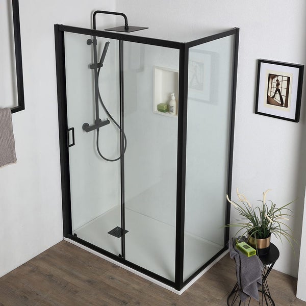 Vollgerahmte Eckdusche mit Fronteinstieg, H190 cm, schwarzer Rahmen und Klarglas 6 mm | City