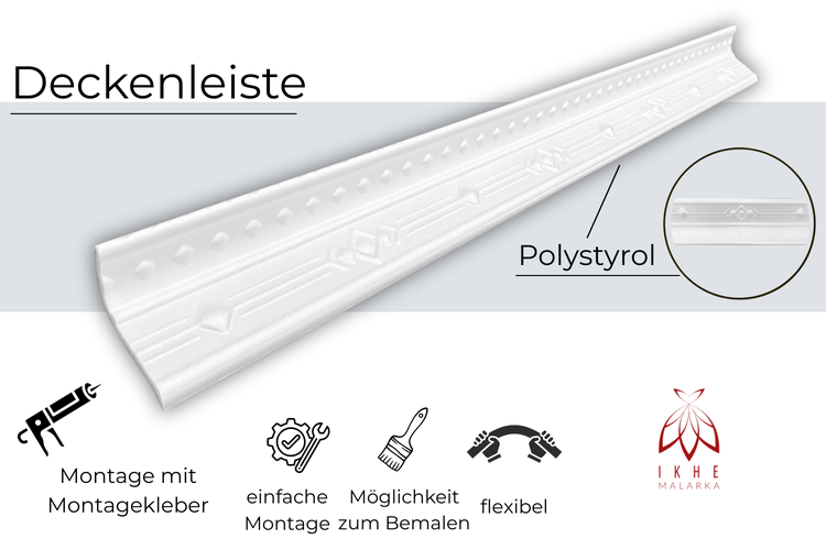 Deckenleiste aus Polystyrol zur einfachen Montage mit Montagekleber, Möglichkeit zum Bemalen und flexibel